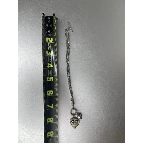 Brighton Two Heart Yellow Black Flower Toggle Bracelet Silver Plate Charm - Picture 3 of 3